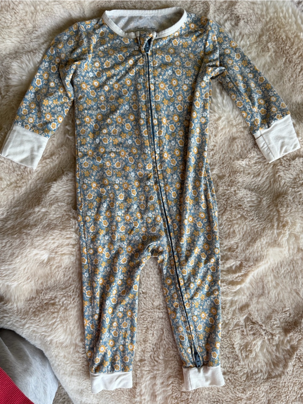 Sweet bamboo Floral Zip One-Piece Pajamas - Blue & Yellow